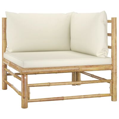 vidaXL 3-dielna záhradná sedacia súprava, krémové podložky, bambus