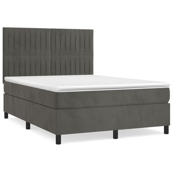 vidaXL Posteľn&yacute; r&aacute;m boxspring s matracom tmavosiv&yacute; 140x190 cm zamat