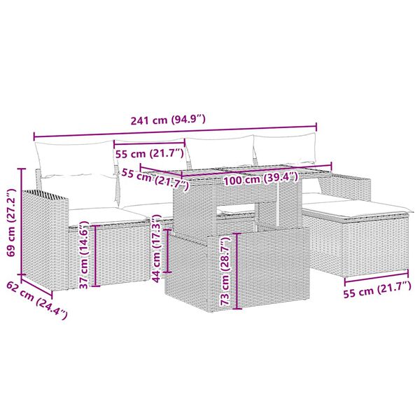 vidaXL 6-dielna záhradná súprava pohoviek s vankúšmi béžová polyratan