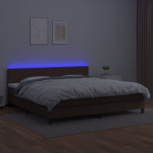 vidaXL Boxspring posteľ s matracom a LED hned&aacute; 200x200 cm umel&aacute; koža