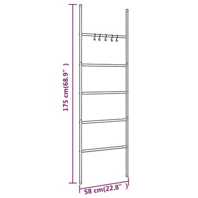 vidaXL Rebrík na uteráky s 5 poschodiami čierny 58x175 cm železo