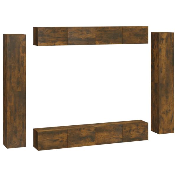 vidaXL 8-dielna s&uacute;prava TV skriniek dymov&yacute; dub spracovan&eacute; drevo