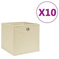 vidaXL Úložné boxy 10 ks, netkaná textília 28x28x28 cm, krémové
