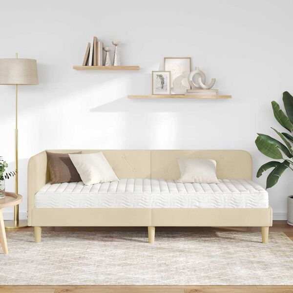 vidaXL Rohový rám postele s matracmi Krémová 80 x 200 cm látka