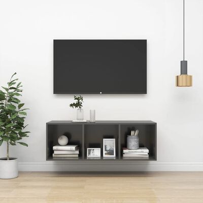 vidaXL Nástenná TV skrinka, lesklá sivá 37x37x107 cm, kompozitné drevo