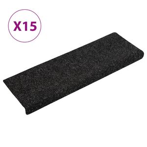vidaXL Schodov&eacute; rohože, samolepiace, 15 ks, 65x21x4 cm, čierne, s obdĺžnikov&yacute;m okrajom