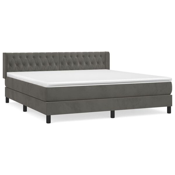 vidaXL Posteľn&yacute; r&aacute;m boxspring s matracom tmavosiv&yacute; 160x200 cm zamat