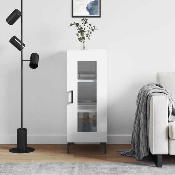 vidaXL Komoda leskl&aacute; biela 34,5x34x90 cm spracovan&eacute; drevo