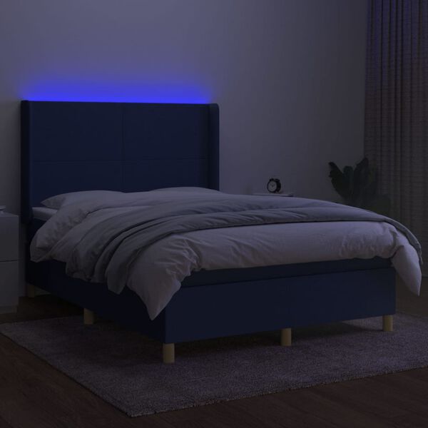 vidaXL Posteľ boxsping s matracom a LED modr&aacute; 140x190 cm l&aacute;tka