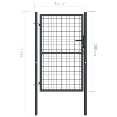 vidaXL Záhradná brána, pletivo, pozinkovaná oceľ 100x250 cm, sivá