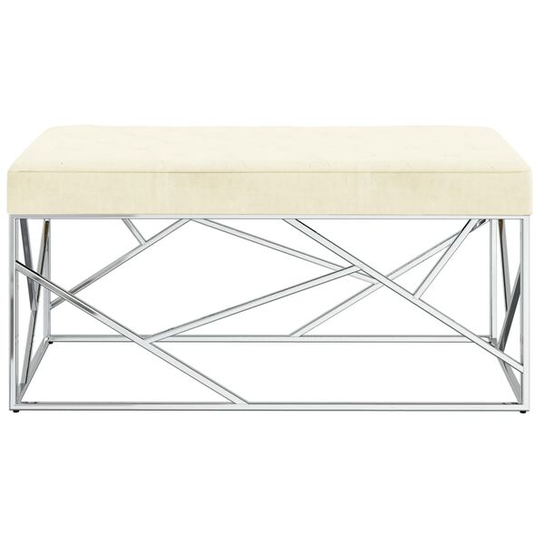 vidaXL Lavica 97 cm kr&eacute;mov&aacute; zamatov&aacute; l&aacute;tka a nehrdzavej&uacute;ca oceľ