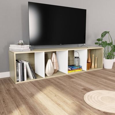 vidaXL Knižnica/TV skrinka, biela+sonoma 36x30x143cm, kompozitné drevo