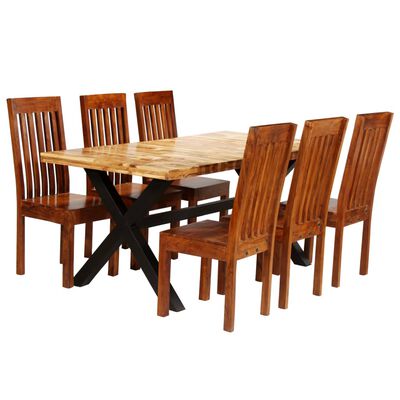 vidaXL Súprava jedálenského stola 7-dielna, akáciové a mangové drevo