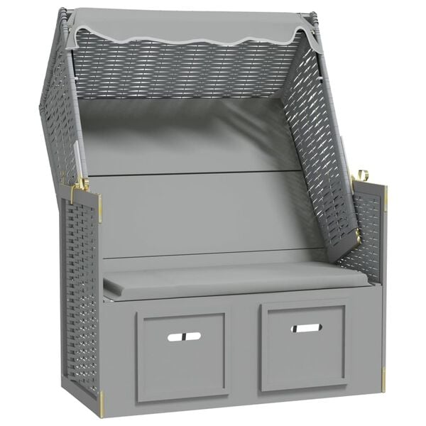 vidaXL Strandkorb so strie&scaron;kou polyratan a mas&iacute;vne drevo siv&yacute;