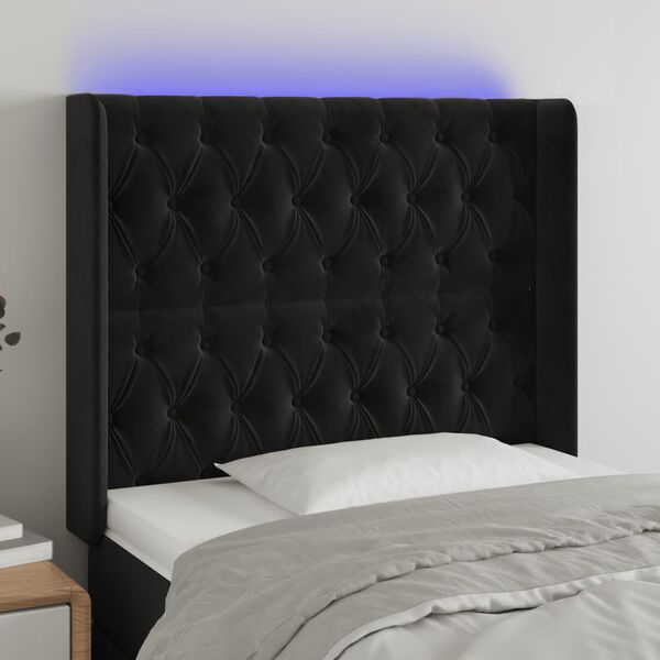 vidaXL Čelo postele s LED čierne 103x16x118/128 cm zamat