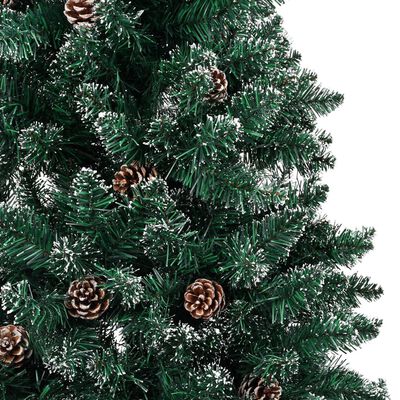 vidaXL Úzky osvetlený vianočný stromček s guľami, zelený 150 cm