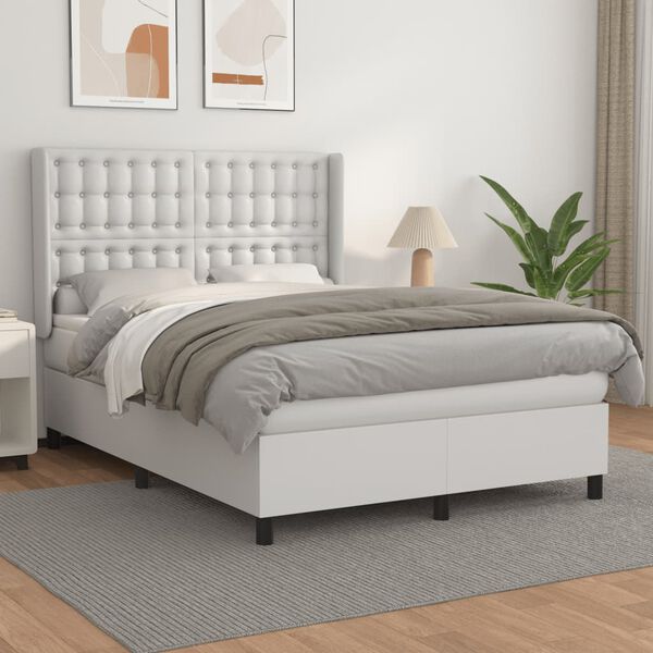 vidaXL Boxspring posteľ s matracom biela 140x200 cm umelá koža