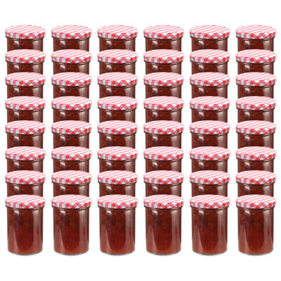 vidaXL Zaváracie poháre s bielo-červenými viečkami 48 ks 400 ml sklo
