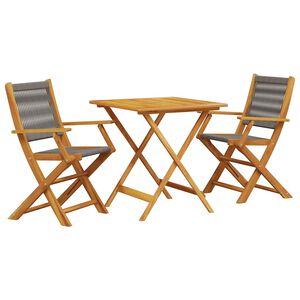 vidaXL 3-dielna bistro s&uacute;prava siv&aacute; polypropyl&eacute;n+dreven&yacute; mas&iacute;v