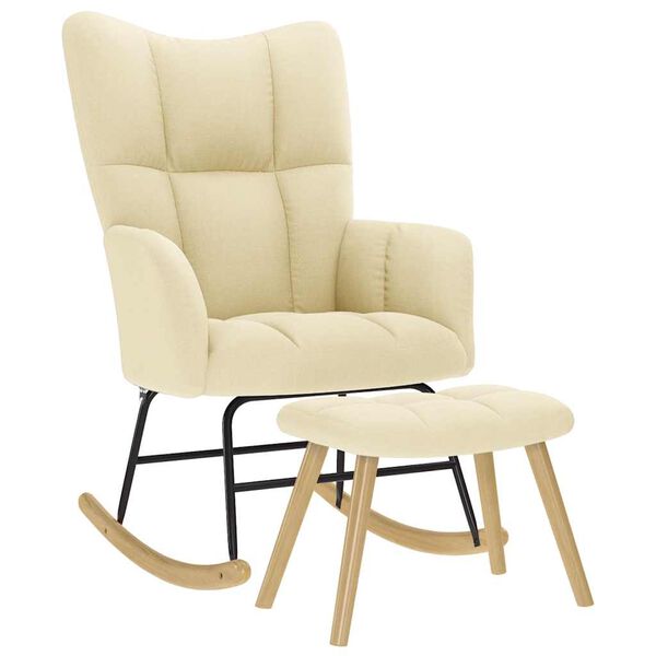 vidaXL Hojdacie kreslo s podnožkou kr&eacute;mov&eacute; l&aacute;tka