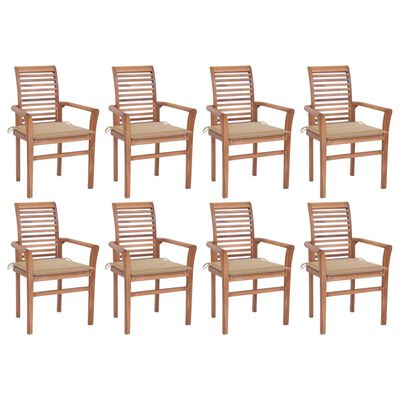 vidaXL Jedálenské stoličky 8 ks béžové podložky tíkový masív