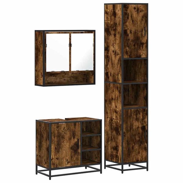 vidaXL 3-dielna sada kúpeľňového nábytku dymový dub spracované drevo