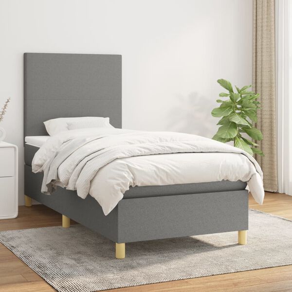 vidaXL Boxspring posteľ s matracom tmavosiv&aacute; 100x200 cm l&aacute;tka