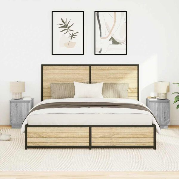 vidaXL Nočn&eacute; skrinky s LED osvetlen&iacute;m 2 ks Siv&aacute; Sonoma 38x34x50 cm