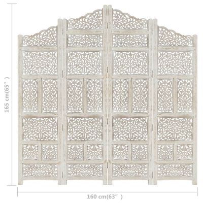 vidaXL Ručne vyrezávaný 4-panelový paraván biely 160x165 cm mangový masív