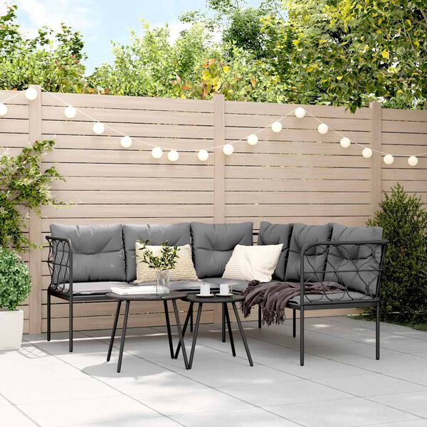 vidaXL Záhradné stoličky s vankúšmi čierne oceľ a textilen