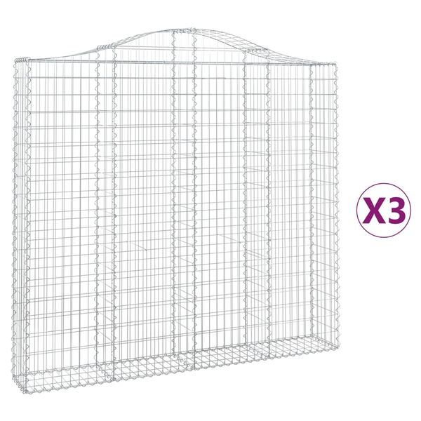 vidaXL Oblúkové gabiónové koše 3ks 200x30x180/200cm pozinkované železo