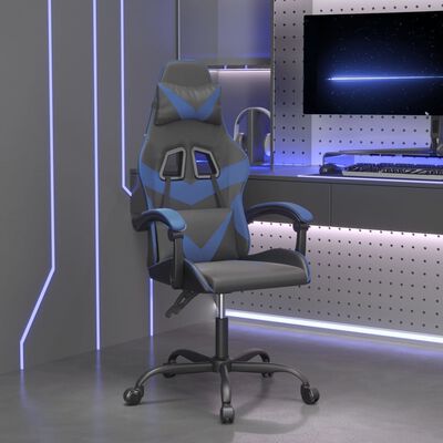 vidaXL Otočná herná stolička čierna a modrá umelá koža