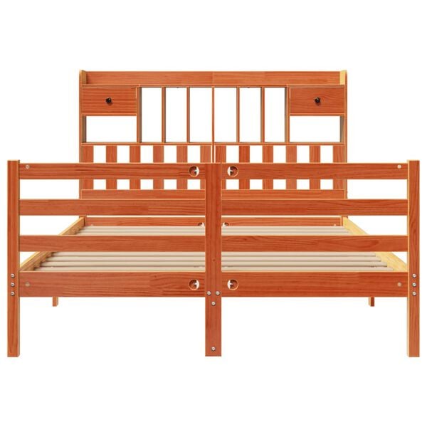 vidaXL Posteľ s knižnicou bez matraca vosková 150x200 cm borovica