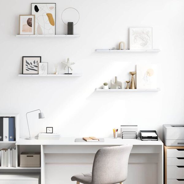 vidaXL Stenn&aacute; polica 4 pcs Biely mramor 80 x 9 x 3 cm Kompozitn&eacute; drevo