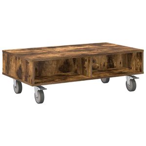 vidaXL Bočn&yacute; stol&iacute;k s kolieskami Dymov&aacute; dub 90 x 50 x 30 cm