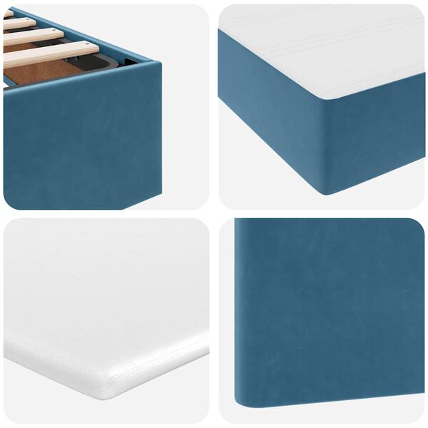 vidaXL Postel s &uacute;ložn&yacute;m prostorem a LED svetlom s LED Tmavomodr&aacute; Zamat