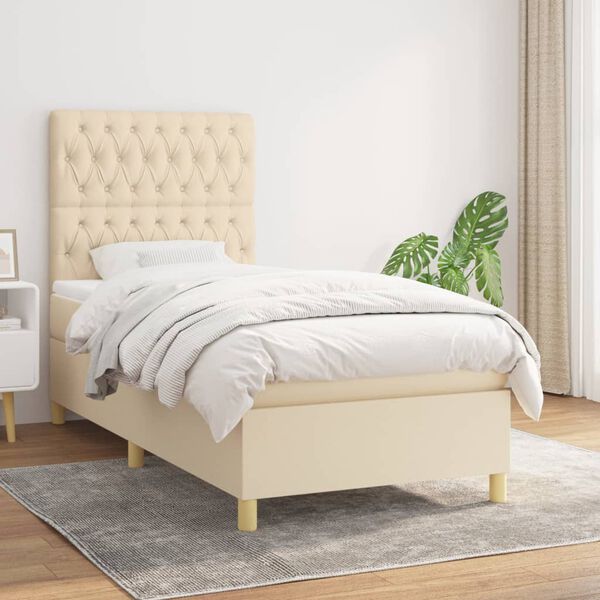 vidaXL Posteľn&yacute; r&aacute;m boxspring s matracom kr&eacute;mov&yacute; 90x190 cm l&aacute;tka