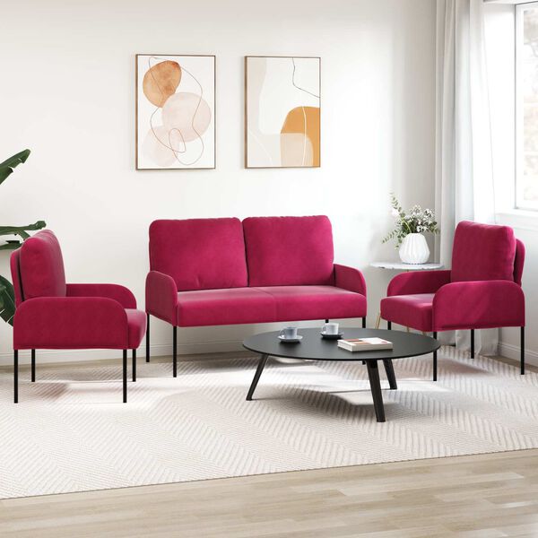 vidaXL S&uacute;pravy pohoviek 3 pcs V&iacute;no červen&eacute; 115 x 56 x 80 cm Preglejka