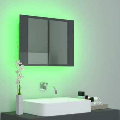 vidaXL LED kúpeľňová zrkadlová skrinka lesklá sivá 60x12x45 cm akryl