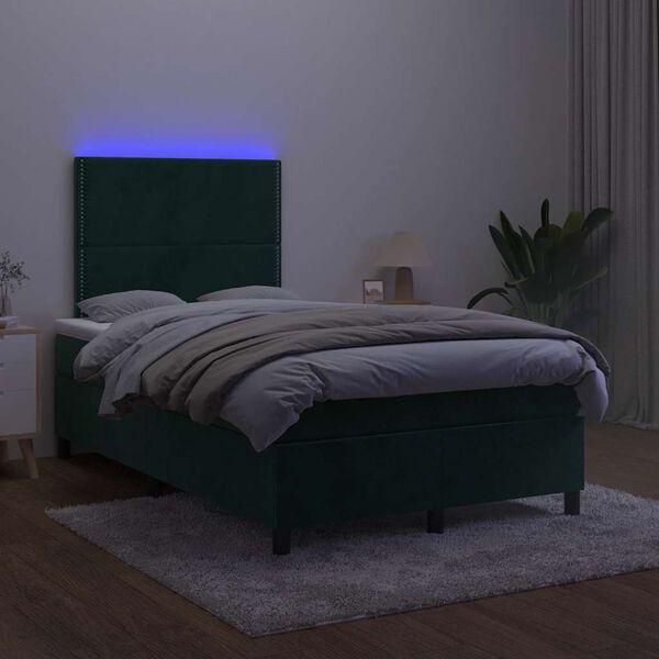 vidaXL Boxspring posteľ s matracom a LED, tmavozelen&aacute; 120x190cm, zamat