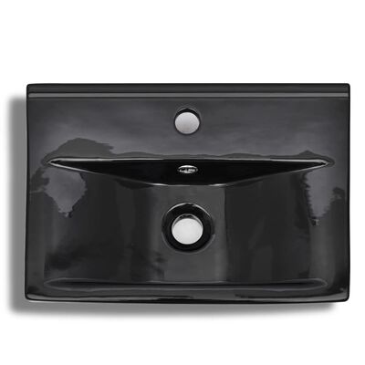 Keramické umývadlo s prepadom a otvorom na batériu, čierne, obdĺžnik