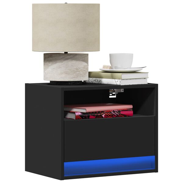 vidaXL Nástenná nočná skrinka s LED osvetlením čierna