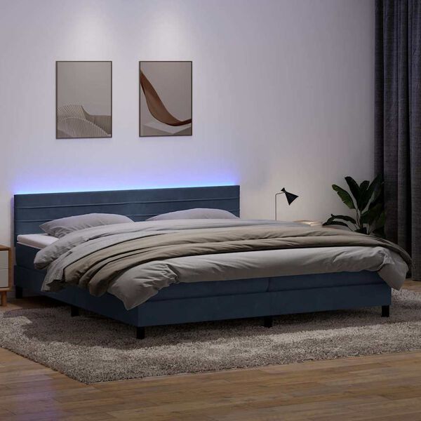 vidaXL Posteľn&yacute; r&aacute;m boxspring s matracom a LED tmavosiv&yacute; 180x210 cm zamat