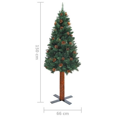 vidaXL Úzky osvetlený vianočný stromček s guľami, zelený 150 cm, PVC