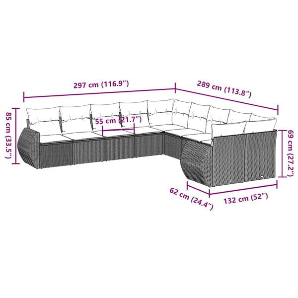 vidaXL 10-dielna z&aacute;hradn&aacute; sedacia s&uacute;prava s vank&uacute;&scaron;mi polyratanov&aacute; siv&aacute;