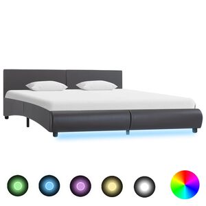 vidaXL Posteľn&yacute; r&aacute;m s LED, siv&yacute;, umel&aacute; koža 160x200 cm