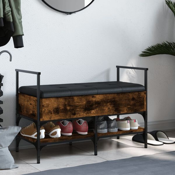 vidaXL Lavička na topánky dymový dub 85,5x42x57,5 cm kompozitné drevo