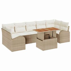 vidaXL S&uacute;prava z&aacute;hradn&yacute;ch pohoviek s &uacute;ložiskom 8 pcs B&eacute;žov&aacute; Poly ratan