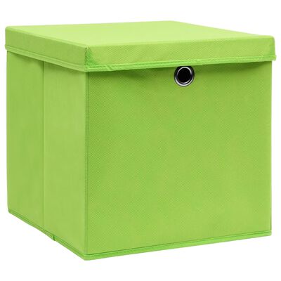 vidaXL Úložné boxy s vekom 10 ks, zelené 32x32x32 cm, látka