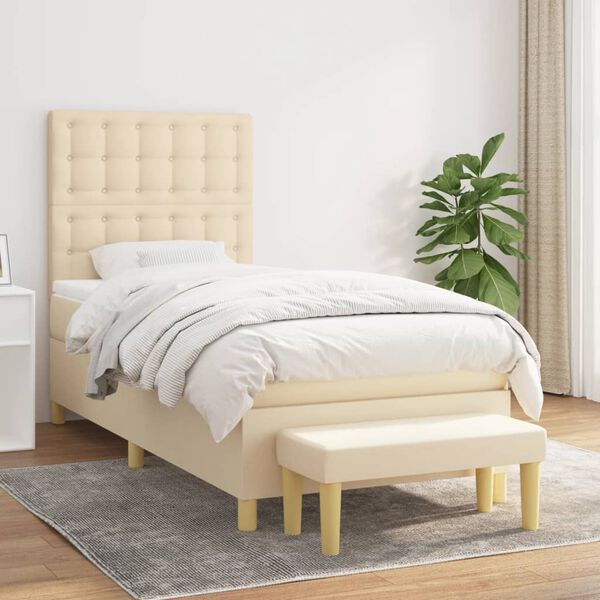 vidaXL Posteľn&yacute; r&aacute;m boxspring s matracom kr&eacute;mov&yacute; 90x190 cm l&aacute;tka